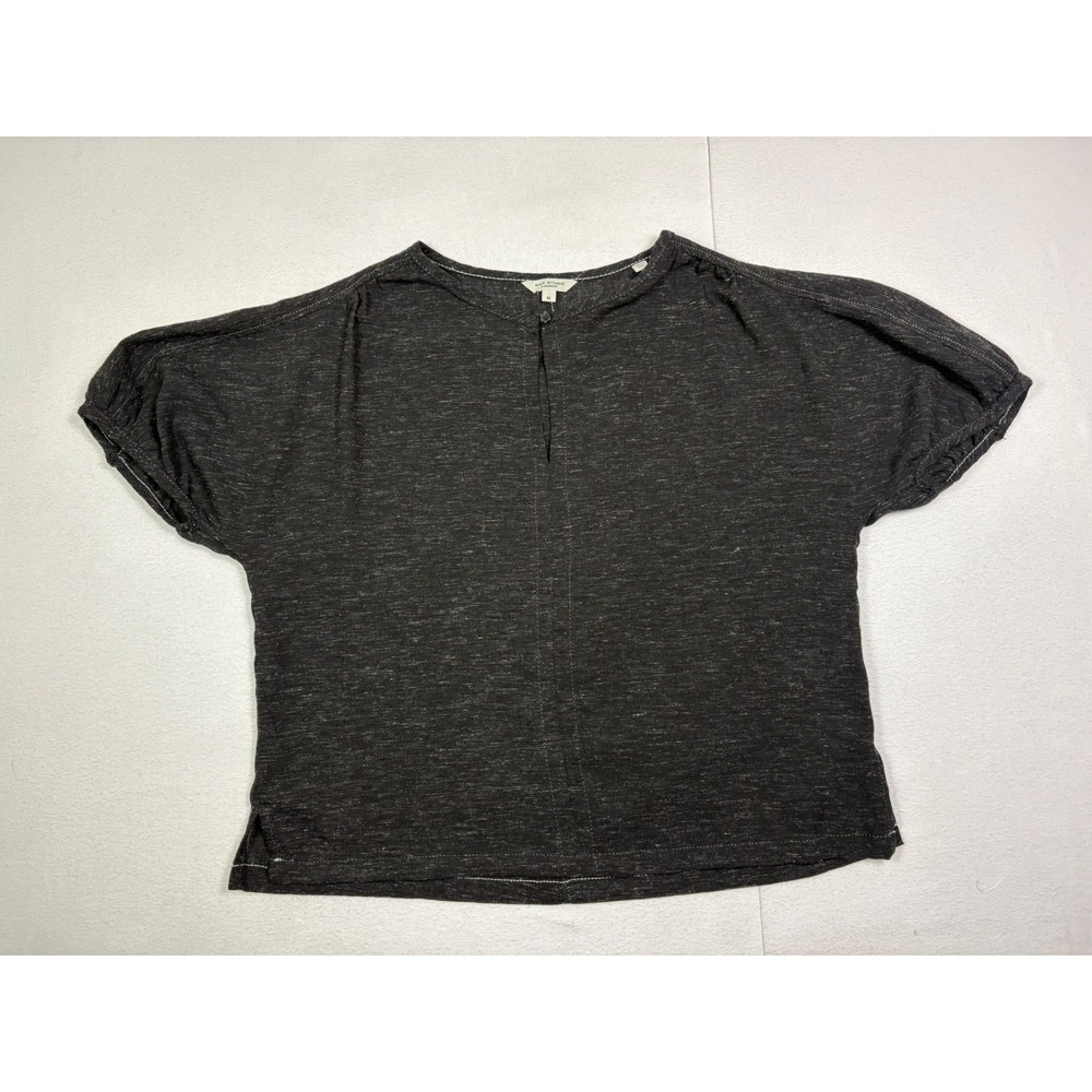 Max Studio London Women Charcoal Gray Heather Linen Blend Split Neck Top Size M
